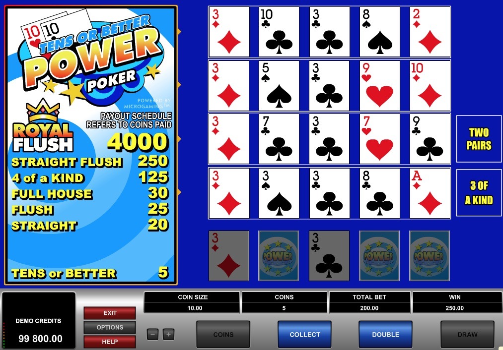 Tens or Better Power Poker Online